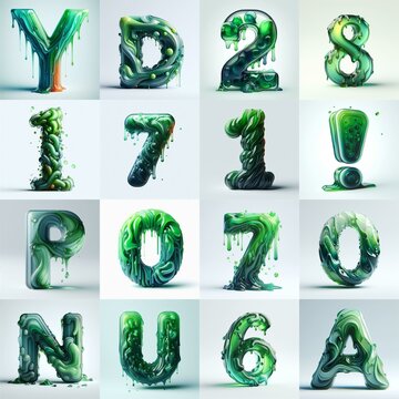 Green glass 3D Lettering Typeface. AI generated illustration