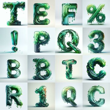 Green glass 3D Lettering Typeface. AI generated illustration