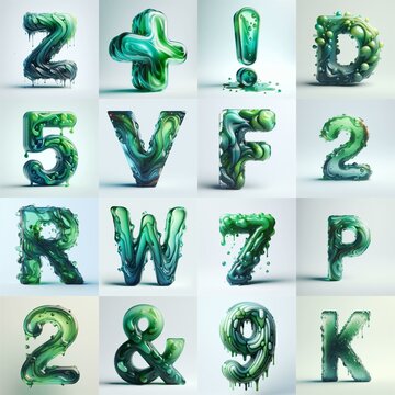Green glass 3D Lettering Typeface. AI generated illustration
