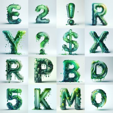 Green glass 3D Lettering Typeface. AI generated illustration