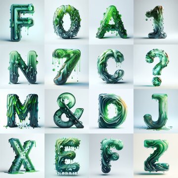 Green glass 3D Lettering Typeface. AI generated illustration