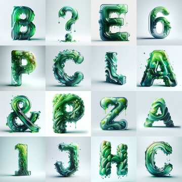 Green glass 3D Lettering Typeface. AI generated illustration