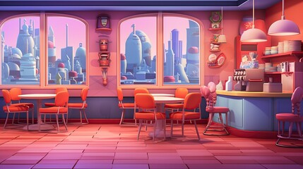 Wall Mural - empty 3D cartoon coffee shop background