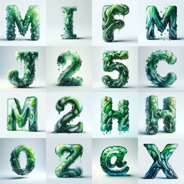 Green glass 3D Lettering Typeface. AI generated illustration