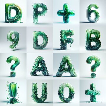 Green glass 3D Lettering Typeface. AI generated illustration