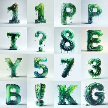 Green glass 3D Lettering Typeface. AI generated illustration