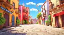 Spanish Street An Empty Background 3D Cartoon