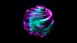 3D animation of abstract art with a surreal metal sphere or ball in the process of deformation transformation. Blue purple neon color