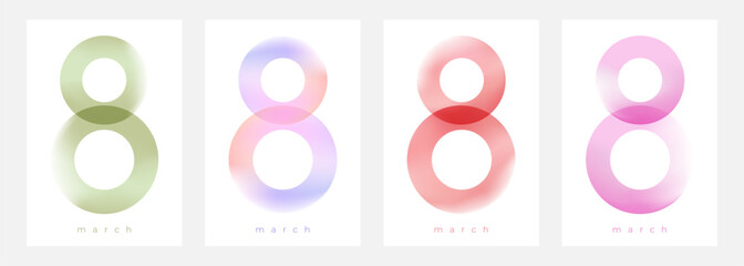 Poster - Set of March 8 festive templates for International Women's Day holiday graphic design. Blurred colors. Vector illustration.