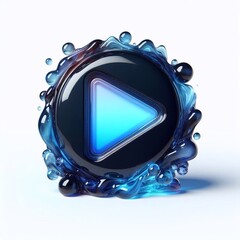 Wall Mural - Play button made of Obsidian blend with blue glass. AI generated illustration