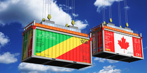 Shipping containers with flags of Congo and Canada - 3D illustration