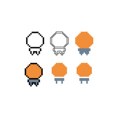 Poster - Pixel art outline sets icons of lamp bulb sign variations in color. Lamp bulb idea icon in pixelated style. 8-bit Illustration,for design asset elements, game UIs, and mobile apps icon collection.