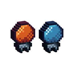 Poster - Isometric Pixel art 3d of ilamp bulb idea con for items asset. Isolated Bulb icon on pixel 80s style.8-bits perfect for game asset,design asset element,app,website, Vector illustration.