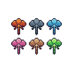 Fototapete - Pixel art sets icons of download cloud sign variations in color.Cloud save icon in pixelated style. 8-bit Illustration,for design asset elements, game UIs, and mobile apps icon collection.