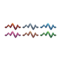 Poster - Pixel art sets icons of heart rate wave logo variations in color. heart rate icon in pixelated style. 8-bit Illustration,for design asset elements, game UIs, and mobile apps icon collection.