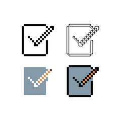 Poster - Pixel art outline sets icons of paperwork pen logo variations in color. Paperwork icon in pixelated style. 8-bit Illustration,for design asset elements, game UIs, and mobile apps icon collection.