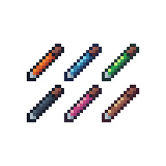 Fototapete - Pixel art sets icons of pencil icon sign variations in color. Pencil icon in pixelated style. 8-bit Illustration,for design asset elements, game UIs, and mobile apps icon collection.