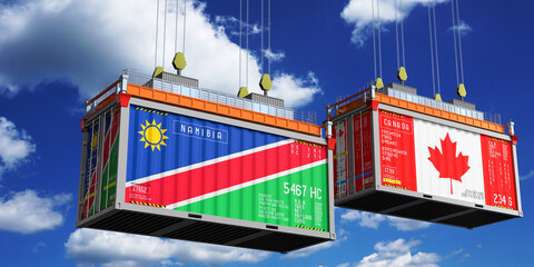 Shipping containers with flags of Namibia and Canada - 3D illustration