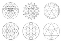 Sacred Geometry Vector Design Elements. Alchemy, Religion, Philosophy, Spirituality, Hipster Symbols And Elements. Set Vector Illustration