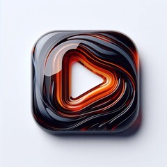 Wall Mural - Play button made of Obsidian blend with orange glass. AI generated illustration