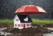 Home Insurance Concept The House under umbrella Protection from rain symbolizes the coverage offered by the insurance company Ai Generative
