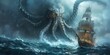 Kraken is a mythological sea monster in the form of a giant octopus that can attack fishing boats. ai generated