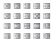 EMV chip silver vector icons. Editable stroke. Contactless payment at terminals and ATMs. Set line nfc symbol. Square computer microchips for credit debit cards. Stock illustration