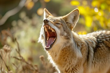 Poster - coyote howling, mouth wide open near the camera