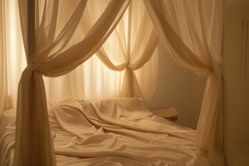 Wall Mural - elegantly draped canopy over a bed with satin bedding