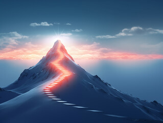 Wall Mural - Stairs leading to mountain top in success and achievement in business background