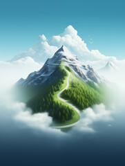 Sticker - Road to success concept with narrow road going to top of mountain