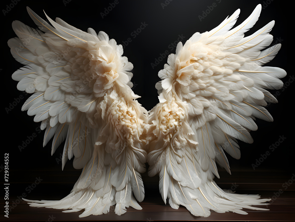 Angel wings isolated on the black background, fantasy feather wings for ...