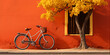 Bicycle next to a red wall, red tone
