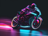 Fototapeta  - The glowing motorcycle on black background