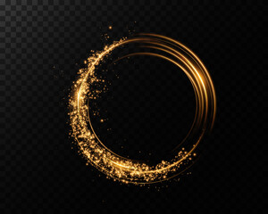 Leinwandbilder - Abstract light lines of motion and speed with golden colored sparks. Light everyday glowing effect. semicircular wave, curve light track swirl, optical fiber incandescent png.