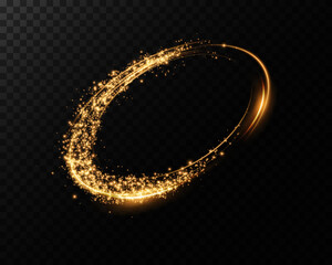Leinwandbilder - Abstract light lines of motion and speed with golden colored sparks. Light everyday glowing effect. semicircular wave, curve light track swirl, optical fiber incandescent png.