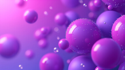 Wall Mural - Purple glossy shiny balloons on purple background in flight levitation, 3D