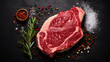 a fresh raw black angus prime meat steak t-bone, with empty copy space, food advertising