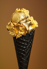 black ice cream cone with gold ice cream