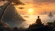 Meditierender Mönch bei Sonnenuntergang