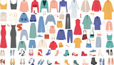Fototapeta  - set of clothes and shoes, jewelry in flat style vector