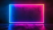 © Almultazam - Rectangle picture frame with gradient neon color shade. Blue and pink light for overlay element. frame for template and layout on the wall background. copy space. mockup.