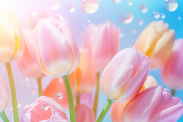  Beautiful tulip flowers closeup. Nature concept