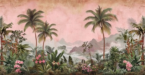  wallpaper jungle and leaves tropical forest - drawing vintage
