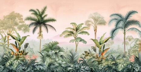  wallpaper jungle and leaves tropical forest - drawing vintage
