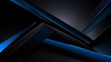 Modern Black Blue Abstract Background. Minimal. Color Gradient. Dark. Web Banner. Geometric Shape. 3d Effect. Lines Stripes Triangles. Design. Futuristic. Cut Paper Or Metal Effect. Luxury.
