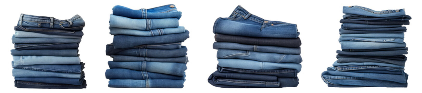 stack of different kind of blue jeans, on Transparent background
