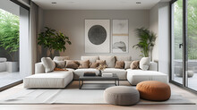 A Minimal Scandinavian-inspired Interior Design Feature A Cozy Living Room, Generative Ai