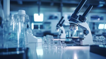 medical development laboratory: caucasian female scientist looking under microscope, analyzes petri 