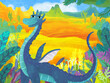 Leinwandbild Motiv cartoon scene with forest jungle meadow wildlife with dragon dino dinosaur animal zoo scenery illustration for children